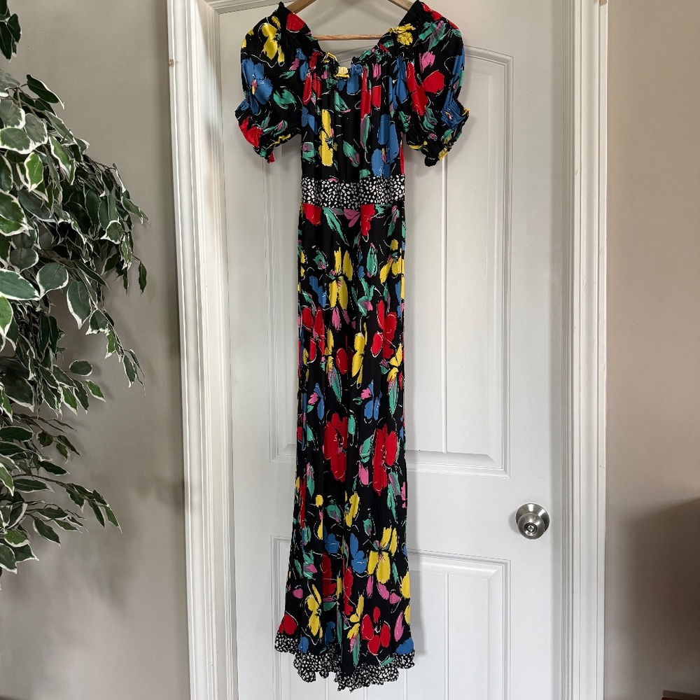 Rixo Black Floral Maxi Dress Short Sleeve Size 2 NWT - Picture 3 of 14